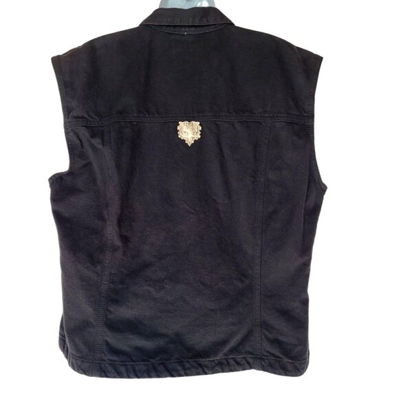 Museum Collection Black Denim Vest Womens XL Metal Heart Buttons Sleeveless Coll - Picture 7 of 10